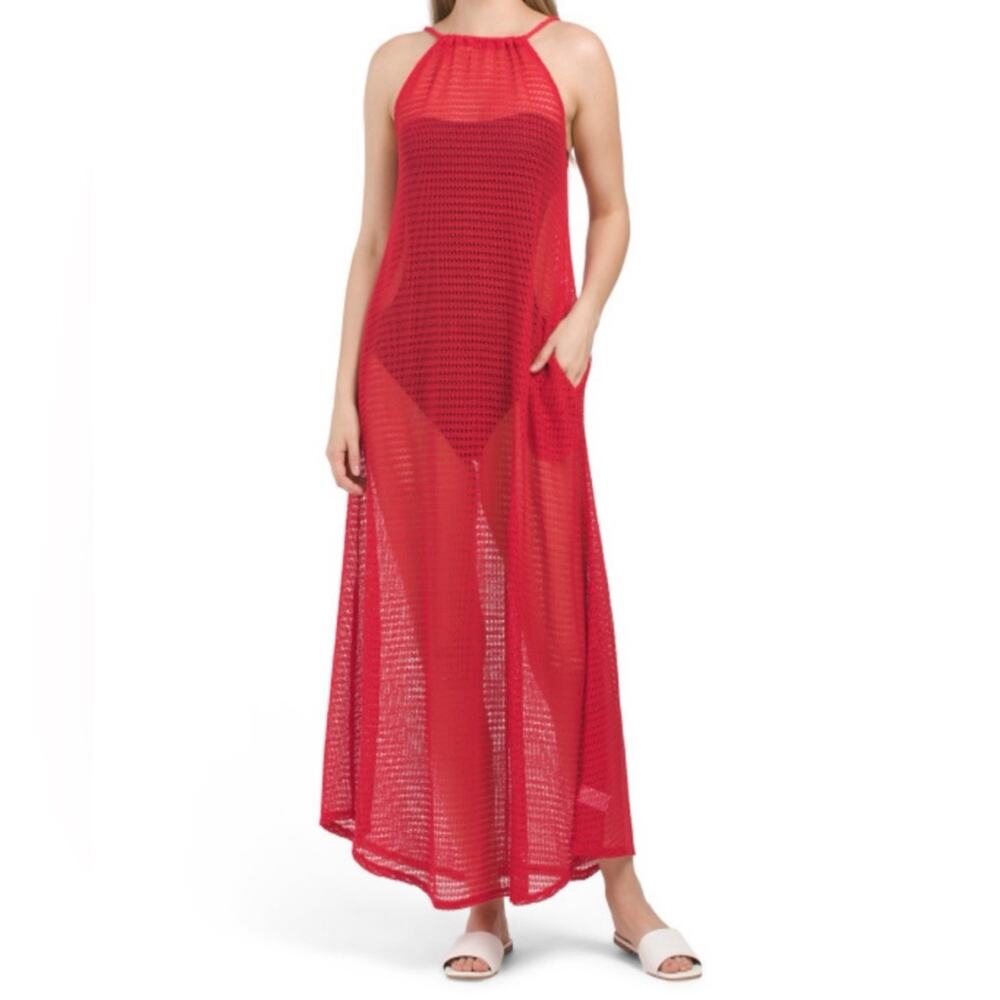 Haute Hippie Red Mesh Rope Strap Midi Cover Up Dress NWT S